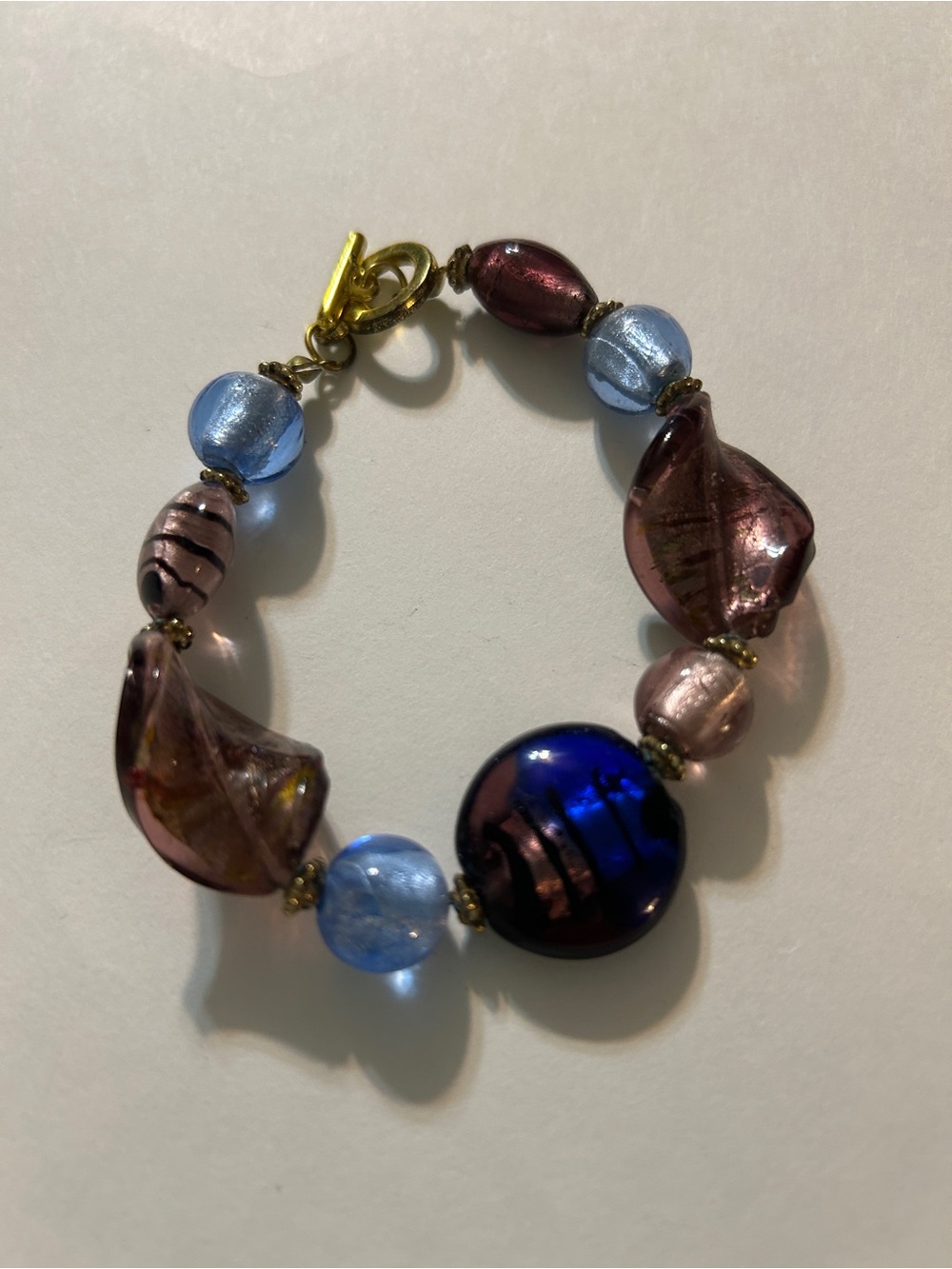 Vintage Murano Style Art Glass Chunky Bead Toggle Bracelet